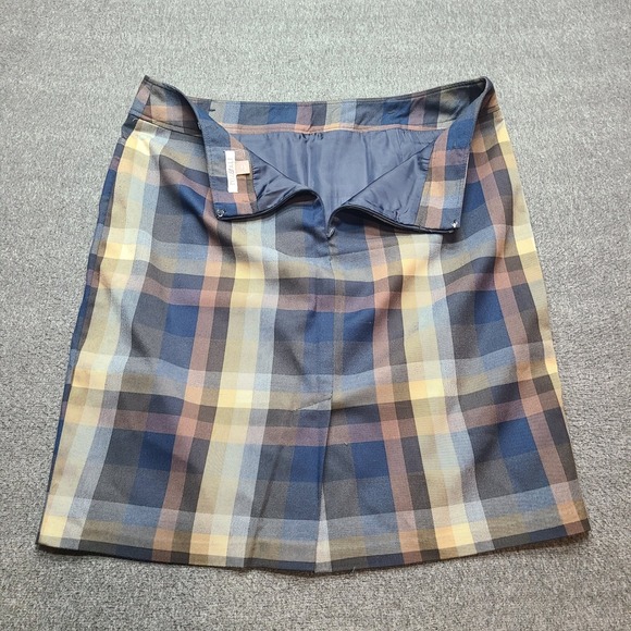 Roz & Ali Plaid Knee Length Skirt Women Size 16 Blue Brown Tan Career Casual - Picture 7 of 9